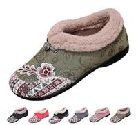 Dritnow Shoes for Women, Women’s Warm Floral Embroidered Winter Shoes, Floral Boots, Cozy Lightweight (Green,7.5)