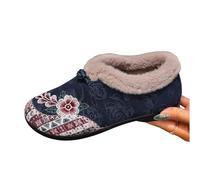 Dritnow Women's Warm Floral Winter Ankle Boots, Cozy Lightweight Non-slip Embroidered Everyday Shoes, For Cold Weather (Navy,7)