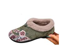 Dritnow Women's Warm Floral Winter Ankle Boots, Cozy Lightweight Non-slip Embroidered Everyday Shoes, For Cold Weather (Green,6)