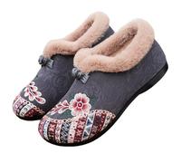 Dritnow Women's Warm Floral Winter Ankle Boots, Winter Shoes Cozy Fleece Lined Lightweight Non-Slip Everyday Shoes (Gray,36)