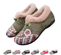 Dritnow Women's Warm Floral Winter Ankle Boots, Winter Shoes - Cozy Lightweight Non-Slip Everyday Shoes (Green,22.5cm)