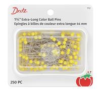 Dritz Extra Long Color Ball Pins-Size 28 250/Pkg, Yellow, 1-3/4-Inch