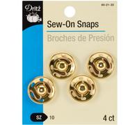 Dritz Gold Sew-On Snaps-Size 10 4/Pkg, Brass