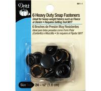 Dritz Heavy-Duty Snap Fasteners 6/Pkg-Black, Fleece, Size 24 (5/8-Inch)