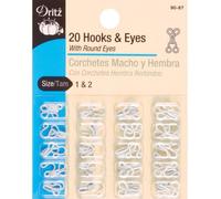 Dritz White Sew On Size 1 & 2 Hook & Eye Closures (20 Hooks, 20 Round Eyes)