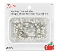 Dritz Long Color Ball Pins-Size 24 250/Pkg, Alloy Steel, White, 1-1/2-Inch