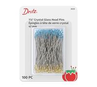 Dritz Quilting Crystal Glass Head Pins-Size 30 100/Pkg, Alloy Steel, Blue and Yellow, 1-7/8-inch