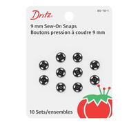 Dritz Sew-On Snaps, Black, Size 1/0