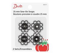 Dritz Sew-On Snaps with Flower Design, Black, Size 25mm