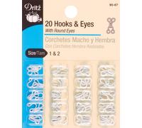 Dritz White Sew On Size 1 & 2 Hook & Eye Closures (20 Hooks, 20 Round Eyes)