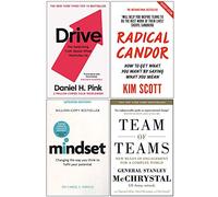Drive Daniel H. Pink, Radical Candor, Mindset, Team of Teams 4 Books Collection Set