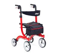 Drive Devilbiss Nitro Tall Four Wheeled Premium Rollator with Seat, Backrest and bag, Red