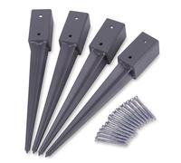 Relaxdays drive-in post socket, set of 4, 750 mm, for 60x60 mm, anthracite | Stainless steel, for fence posts, incl. screws, drive-in post anchors, no concrete, weatherproof