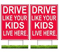 Drive Like Your Kids Live Here Yard Sign (2-Pack), Double Sided, Red/White, Slow Down Sign for Neighborhood Street, Caution Kids at Play