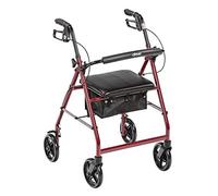 Drive Medical Aluminum Rollator Walker Fold Up and Removable Back Support, Padded Seat, 7.5" Wheels, Red