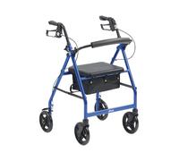 Drive Medical Blue 4 Wheel Walker Folding Rollator with Padded Seat, Locking Brakes, Height Adjustable Handles and Underseat Bag