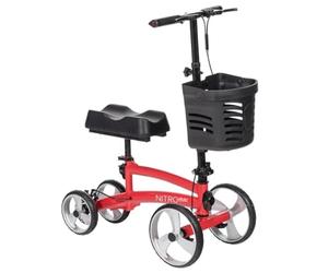 Drive Medical Nitro Glide Knee Walker, Red, Orthopaedic Mobility Aid with Adjustable Handlebar, Basket, Folding Design