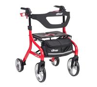 Drive Medical Nitro Sprint Foldable Rollator Walker with Seat, Standard Height Lightweight Rollator with Large Wheels, Folding Rolling Walker, Walker Rollator with Seat, Red