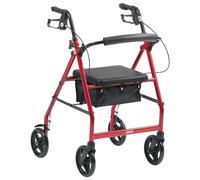 Drive Medical Red Aluminum Rollator Walker Fold Up and Removable Back Support, Padded Seat and Bag