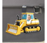 Drive Safe Dad/Mom Acrylic Car Visor Clip Personalized Bulldozer Shape Sun Visor Picture Clip Custom Kid Face Picture Frame Car Accessories Gift to Fathers Day Mothers Day Birthday Christmas