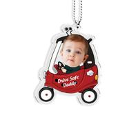 Drive Safe Daddy Car Ornament Hanging Personalized Car Mirror Pendant Engraved Text and Funny Photo First Car Gifts from Son Daughter to Dad Mom Car Interior Decoration (Style 1#B)