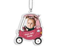 Drive Safe Daddy Car Ornament Hanging Personalized Car Mirror Pendant Engraved Text and Funny Photo First Car Gifts from Son Daughter to Dad Mom Car Interior Decoration (Style 1#A)