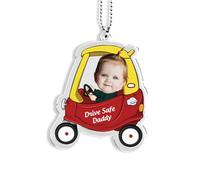 Drive Safe Daddy Car Ornament Hanging Personalized Car Mirror Pendant Engraved Text and Funny Photo First Car Gifts from Son Daughter to Dad Mom Car Interior Decoration (Style 1#C)