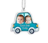 Drive Safe Daddy Car Ornament Hanging Personalized Car Mirror Pendant Engraved Text and Funny Photo First Car Gifts from Son Daughter to Dad Mom Car Interior Decoration (Style 2#F)