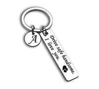 Drive Safe Keychain for Boyfriend with Initial Letter Birthday Christmas Valentines Day Gifts for Boyfriend Husband Dad (A-silver)