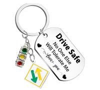 Drive Safe Keyring for New Drivers, No One Else Will Tolerate Me Humorous Warning with Traffic Light Arrow Charms, Father's Day Birthday Passed Test Gifts for Dad Teens Couples(Silver Metal)