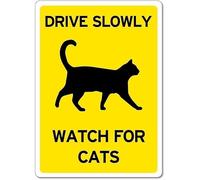 Drive Slowly Watch for Cats Metal Sign Aluminum Warning Tin Signs For Outdoor Business Yard Lawn Home Decor 8x12 Inch