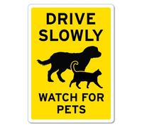 Drive Slowly - Watch For Pets Sign Animal Signs Metal Tin Sign 8x12 Inches Caution Danger Safety Security Warning Notice Signs