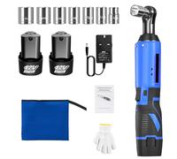 Drive Socket Ratchet Wrench, 3/8” Electric Ratchet Wrench Right Angle, 40Nm, 12V Cordless Electric Portable Tools, with Reverse and Forward Functions, 2 x 1500mAh Battery (Blue)