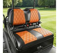 Drive-up Club Car Precedent Leather Front Seat Cover with Diamond Cross Pattern, Golf Cart Brown PVC with Black Stitching Front Seat Covers, Wipe Clean