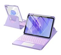 drivego 360 Rotating Keyboard Case for iPad A16 11th 10th Generation with 7 Color Backlit Trackpad, Magnetic Detachable Cover Wireless Keyboard for iPad 11th 2025 10th 2022 (11/10.9 inch), Lavender