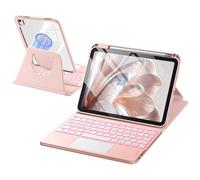 drivego 360 Rotating Keyboard Case for iPad A16 11th 10th Generation with 7 Color Backlit Trackpad, Magnetic Detachable Cover Wireless Keyboard for iPad 11th 2025 10th 2022 (11/10.9 inch), RosePink