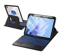 drivego 360 Rotating Keyboard Case for iPad A16 11th 10th Generation with 7 Color Backlit Trackpad, Magnetic Detachable Cover Wireless Keyboard for iPad 11th 2025 10th 2022 (11/10.9 inch), Black