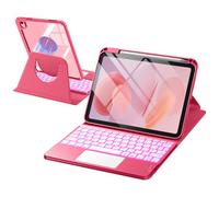 drivego 360 Rotating Keyboard Case for iPad A16 11th 10th Generation with 7 Color Backlit Trackpad, Magnetic Detachable Cover Wireless Keyboard for iPad 11th 2025 10th 2022 (11/10.9 inch), Pink