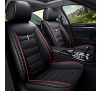 DRIVEMAX 5pcs Pu Leather Car Seat Covers,Waterproof Universal Car Seat Protector Cushion Fit For Ford Hyundai Honda And More,Black With Red Line