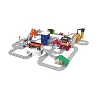 Driven by Battat - 140-Piece City Playset with Toy Vehicles, Buildings & Tracks - Build-A-City Pocket Series - Creative Pretend Play for Kids Ages 3+