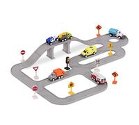 Driven by Battat - 57-Pieces Safe & Clean City Crew Pocket Playset with Work Vehicles, Tracks & Road Signs - Durable Toys for Imaginative Play - Multicoloured - For 3+ Years