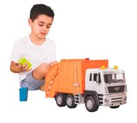 Driven by Battat - Large 18-Inch Orange Recycling Truck Toy for Kids - Lights & Sounds, Working Rear Loader & Bins - City Sanitation Vehicle - 3+ Years
