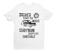 Driver Picks The Music, Shotgun Shuts Cakehole - Funny Graphic Men's T-Shirt - Casual Printed Tee - Great Gift for Dad, Husband or Brother - White - XL