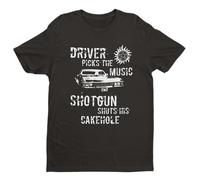 Driver Picks The Music, Shotgun Shuts Cakehole - Funny Graphic Men's T-Shirt - Casual Printed Tee - Great Gift for Dad, Husband or Brother - Black - L