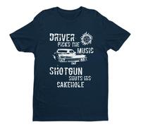 Driver Picks The Music, Shotgun Shuts Cakehole - Funny Graphic Men's T-Shirt - Casual Printed Tee - Great Gift for Dad, Husband or Brother - Blue - L