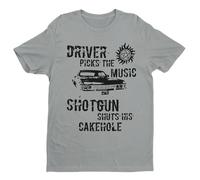 Driver Picks The Music, Shotgun Shuts Cakehole - Funny Graphic Men's T-Shirt - Casual Printed Tee - Great Gift for Dad, Husband or Brother - Silver - 4XL