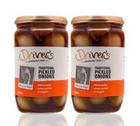Drivers Pickled Onions Large Jar, 710g Party Jar, Bundle of 2 - Whole Peeled Pickled Onions in Vinegar, by The Great British Kitchen