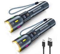 Driverwish W3 - Flashlight,2 Pack Rechargeable Flashlights High Lumens with Multicolor Luminous Strip,Small LED Flashlight Powerful,Zoomable,Waterproof,Flashlights for Home,Comping,Emergencies,Gray