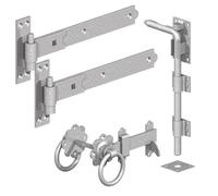 Driveway Gate Pack - Straight Hook and Band Gate Hinges - Gate Bolts - Galvanised - 16" - 1pr