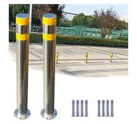 Driveway Security Bollards - 2 Metal Posts with Reflective Stripes 100 cm Height Permanent Base for Entrance Protection and Vehicle Control Enhance Safety and Security